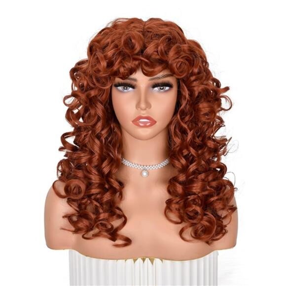 Copper Curly Wigs for Black Women Long Curly Afro Wig with Bangs for Women - Picture 2 of 7